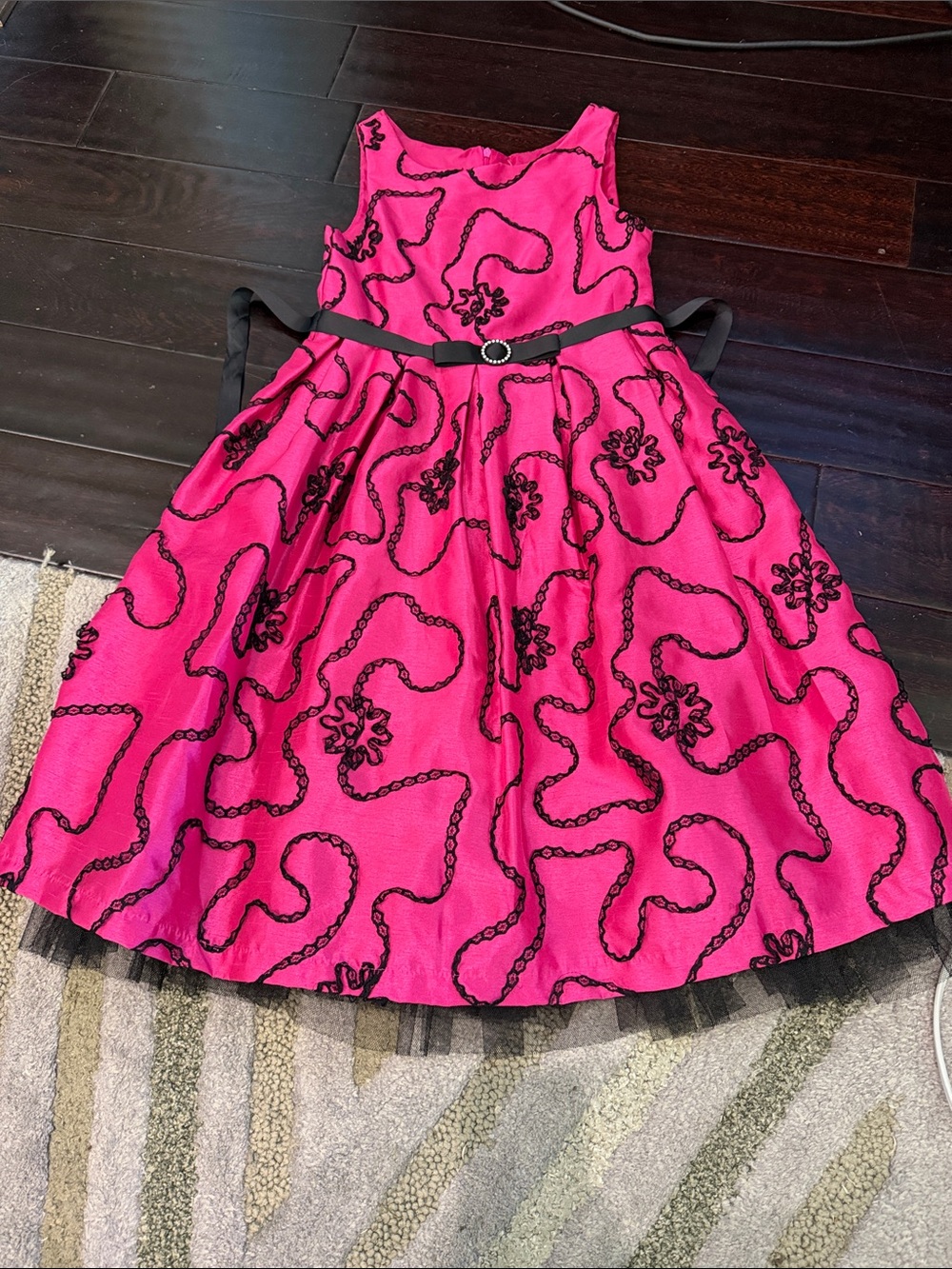 Girls Hot Pink Party Dress with Black Trim size 12
